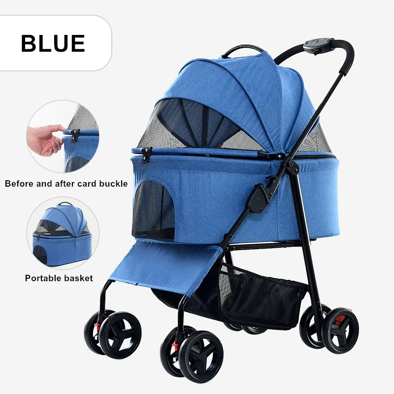 JMT-715338 Folding Pet Stroller for Cats and Dogs - Lightweight & Convenient Travel Carrier