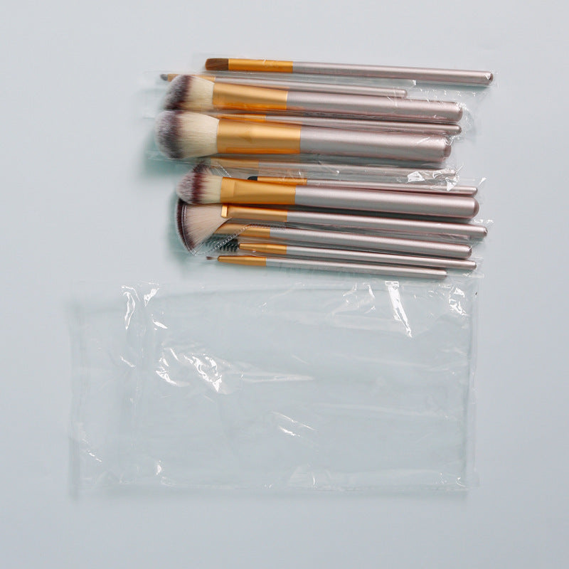 JMT-715658 Creamy White 12-Piece Makeup Brush Set with Long Wooden Handles and Synthetic Hair