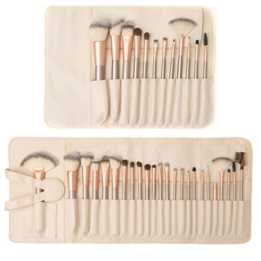 JMT-715658 Creamy White 12-Piece Makeup Brush Set with Long Wooden Handles and Synthetic Hair
