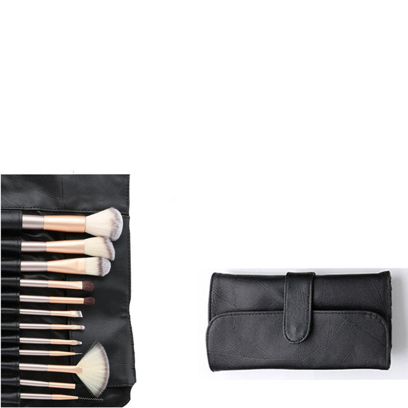 JMT-715658 Creamy White 12-Piece Makeup Brush Set with Long Wooden Handles and Synthetic Hair