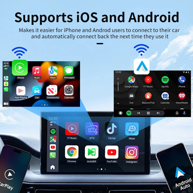 JMT-716042 Wireless Carplay Adapter for Apple Carplay and Android Auto - Converts Wired to Wireless Connection