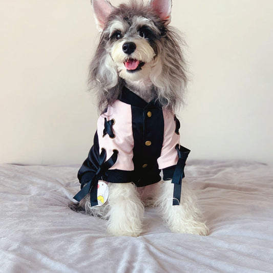 JMT-716170 Stylish Polyester Dog Jacket with Streamers in Black and Pink for Autumn Wear