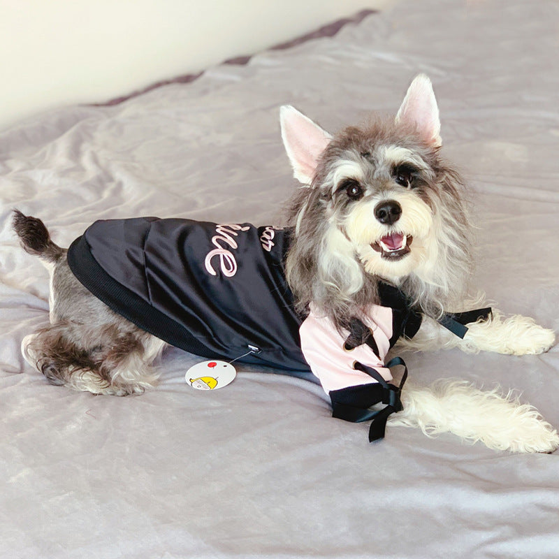 JMT-716170 Stylish Polyester Dog Jacket with Streamers in Black and Pink for Autumn Wear