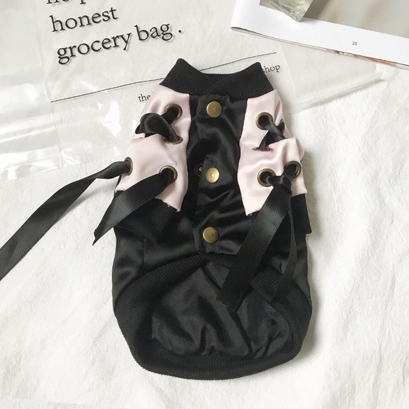 JMT-716170 Stylish Polyester Dog Jacket with Streamers in Black and Pink for Autumn Wear