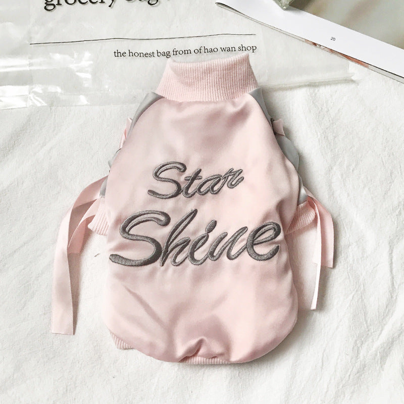 JMT-716170 Stylish Polyester Dog Jacket with Streamers in Black and Pink for Autumn Wear