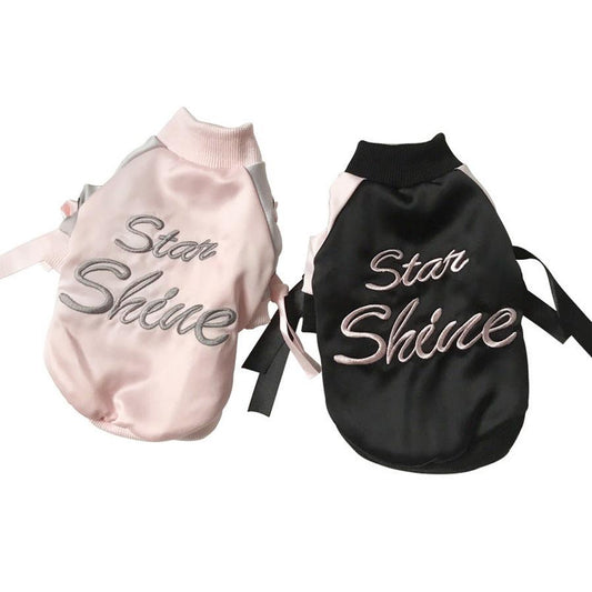 JMT-716170 Stylish Polyester Dog Jacket with Streamers in Black and Pink for Autumn Wear