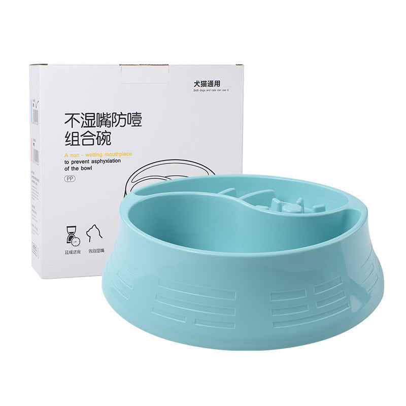 JMT-716554 Non-Wet Mouth Anti-Choke Food and Water Bowl for Dogs and Cats - 1600ML Water Capacity, 600ML Food Capacity, Available in Blue & Pink