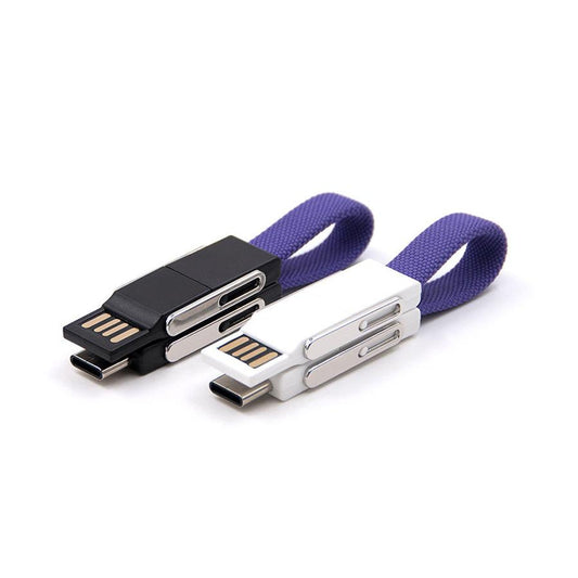 JMT-717706 Three-in-One Magnetic Fabric Data Cable Keychain - USB/Android/iOS/Type-C, Charging & Data Transmission