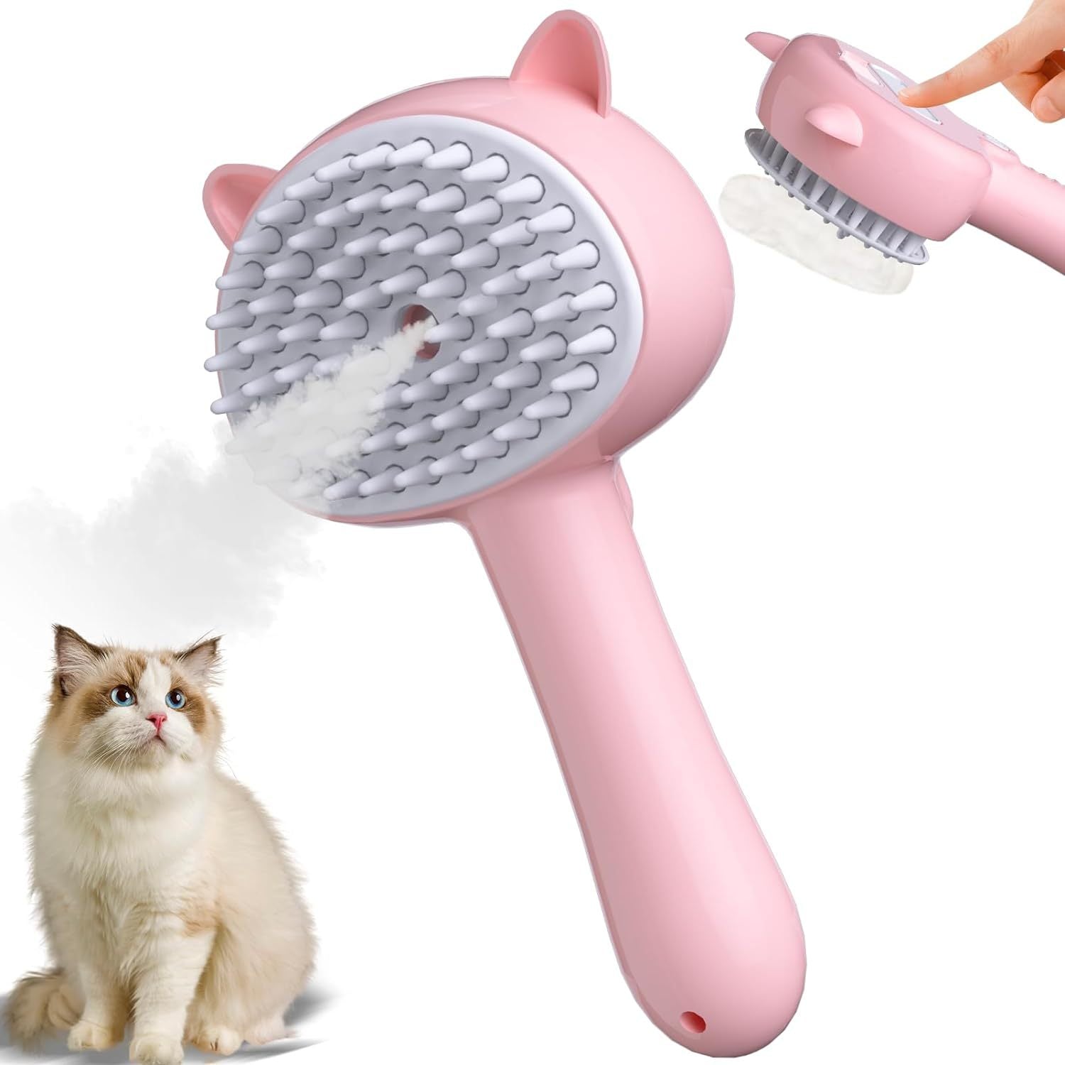 JMT-717770 4-in-1 Cat Steam Brush with Comfortable Handle for Easy Grooming, Misting, and Massaging Small Pets