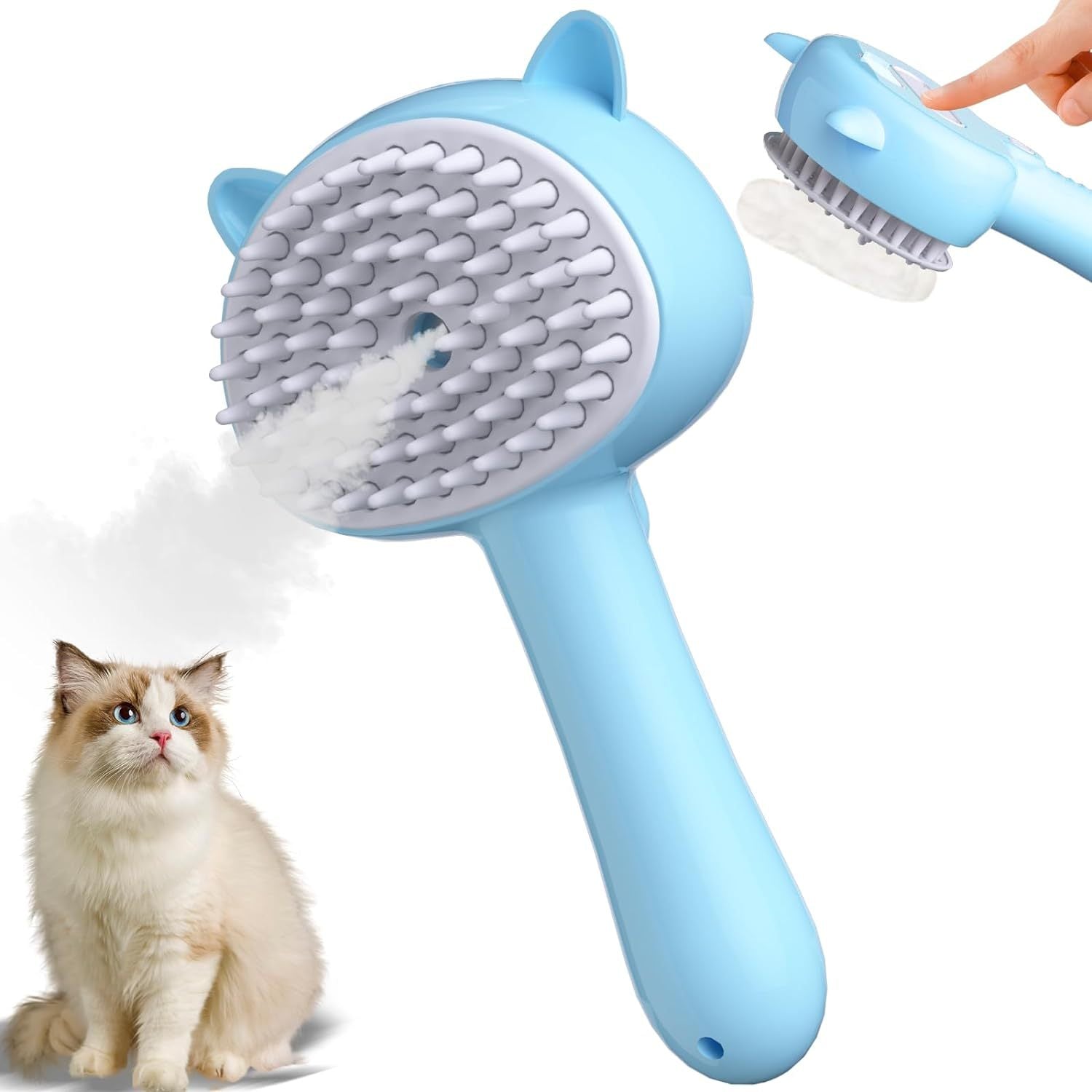 JMT-717770 4-in-1 Cat Steam Brush with Comfortable Handle for Easy Grooming, Misting, and Massaging Small Pets