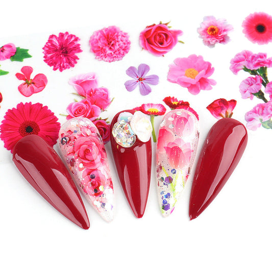 JMT-717834 Retro Floral Rose Nail Art Stickers - Star Transfer Paper, 10pcs in Pink