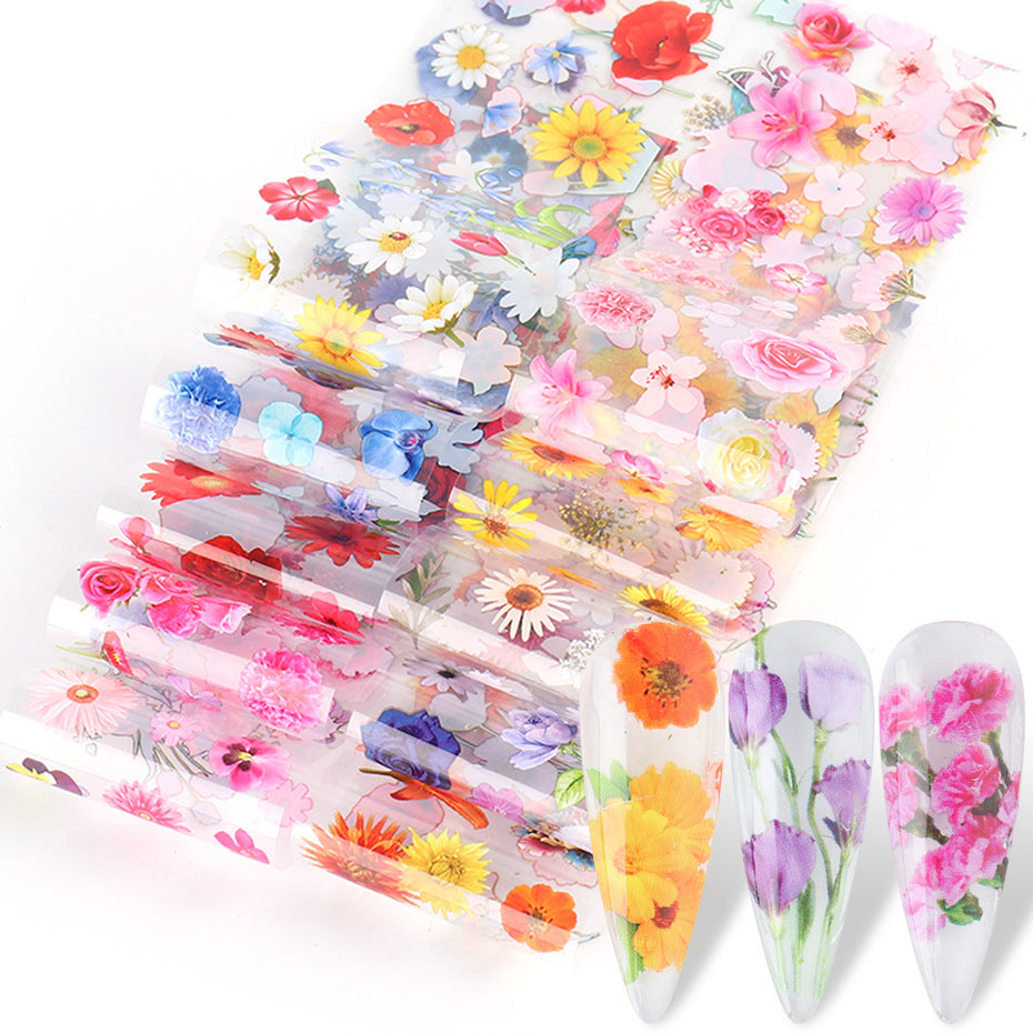 JMT-717834 Retro Floral Rose Nail Art Stickers - Star Transfer Paper, 10pcs in Pink