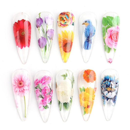 JMT-717834 Retro Floral Rose Nail Art Stickers - Star Transfer Paper, 10pcs in Pink
