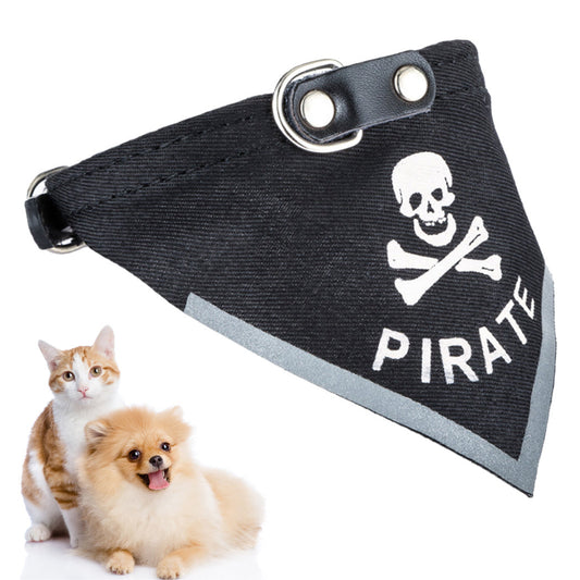 JMT-718154 Skull Print Triangle Scarf for Pets in Black and Red PU Material - Multiple Sizes Available