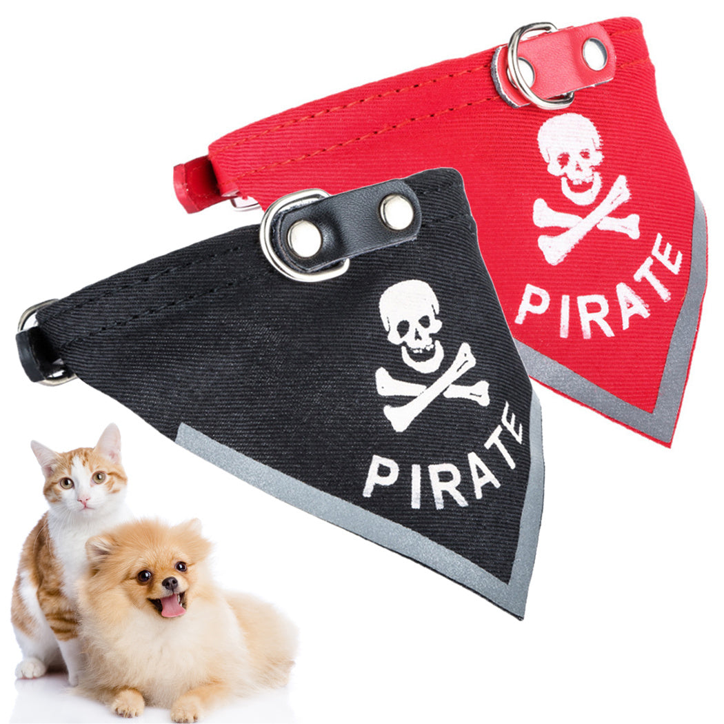 JMT-718154 Skull Print Triangle Scarf for Pets in Black and Red PU Material - Multiple Sizes Available