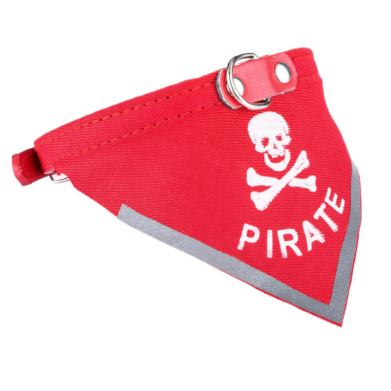 JMT-718154 Skull Print Triangle Scarf for Pets in Black and Red PU Material - Multiple Sizes Available