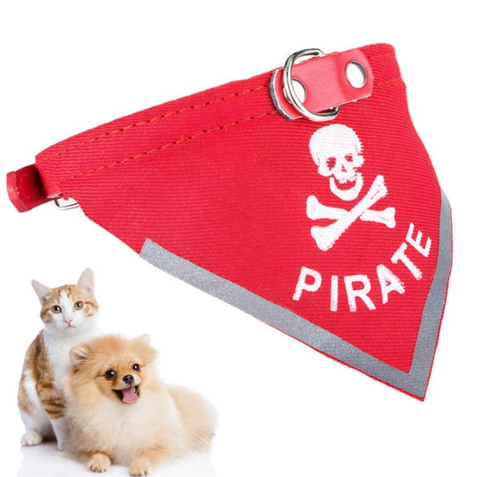 JMT-718154 Skull Print Triangle Scarf for Pets in Black and Red PU Material - Multiple Sizes Available
