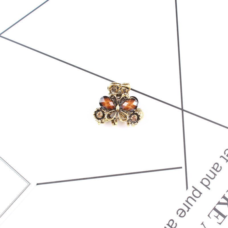 JMT-718218 Antique Bronze Butterfly Hairpin with Gemstones in Purple, Blue, Red, and Brown