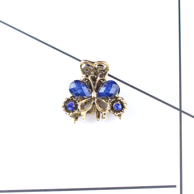 JMT-718218 Antique Bronze Butterfly Hairpin with Gemstones in Purple, Blue, Red, and Brown