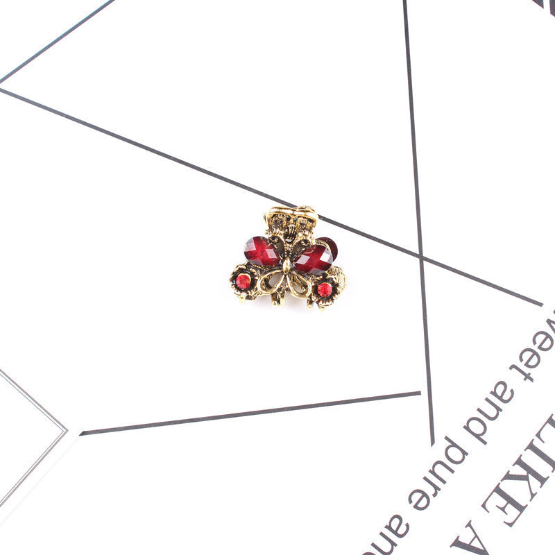 JMT-718218 Antique Bronze Butterfly Hairpin with Gemstones in Purple, Blue, Red, and Brown