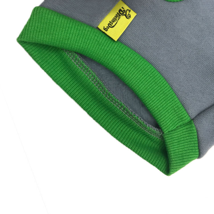 JMT-718602 Fleece Cloth Small Dog Vest with Letter and Bone Design, Available in Gray with Green Edge