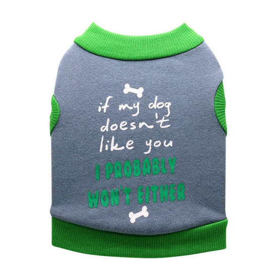 JMT-718602 Fleece Cloth Small Dog Vest with Letter and Bone Design, Available in Gray with Green Edge