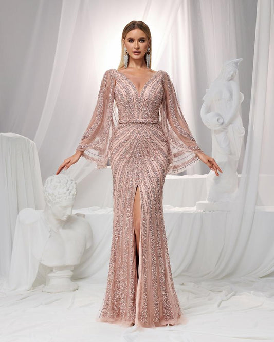 JMT-718922 Elegant Pink Evening Dress for Ladies - SH0132 Model