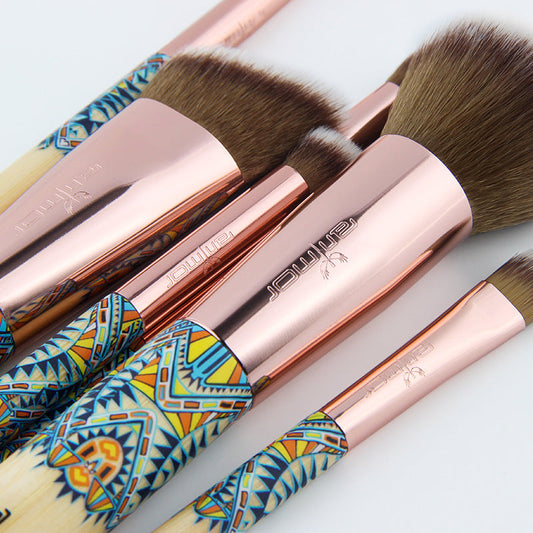 JMT-719114 12-Piece Makeup Brush Set with Wooden Handles and Soft Man-Made Fiber Bristles