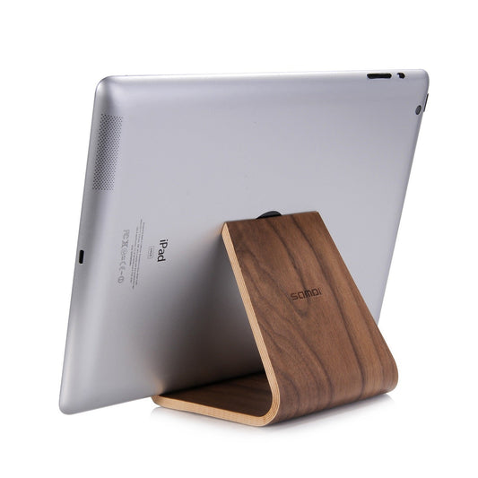 JMT-719690 Double-Sided Tablet Stand in Birch and Walnut Finish, Compact Design, Lightweight at 92g