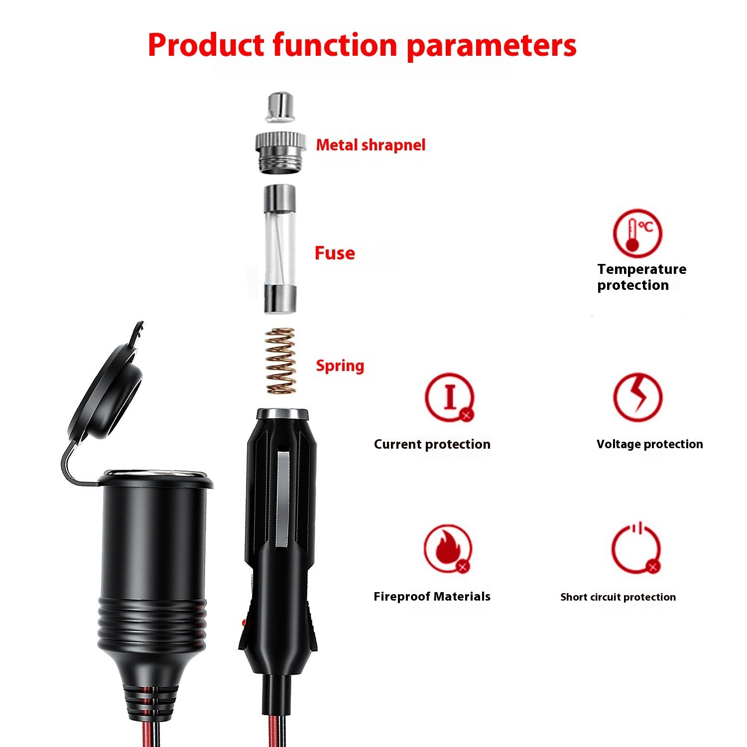 JMT-720010 4M USB Power Extension Cable for Car Cigarette Lighter with 10A Max Current