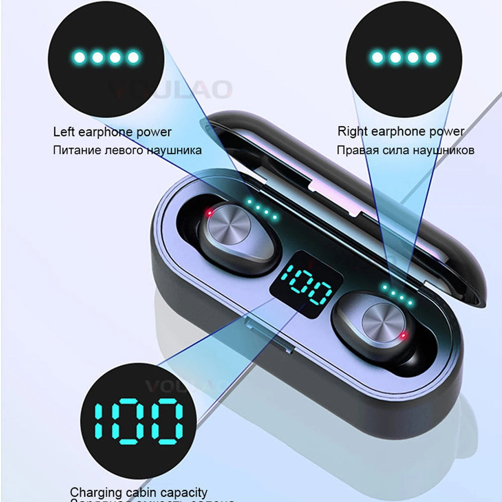 JMT-720010 Wireless Earbuds F9 TWS 5.0 with 2000mAh Charging Case and LED Display for Sports and Gaming