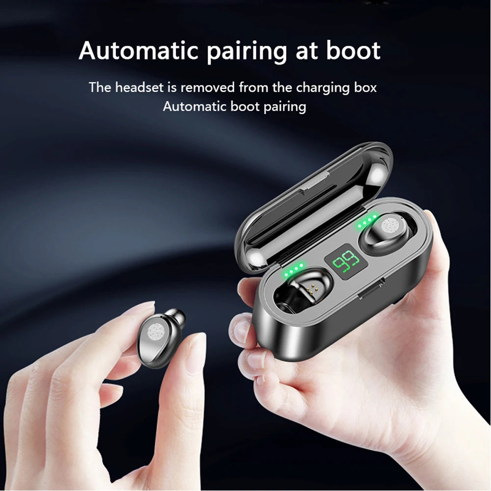 JMT-720010 Wireless Earbuds F9 TWS 5.0 with 2000mAh Charging Case and LED Display for Sports and Gaming