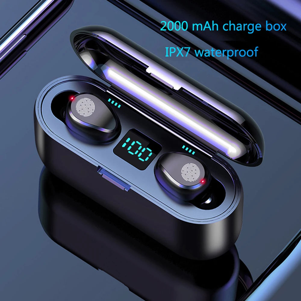 JMT-720010 Wireless Earbuds F9 TWS 5.0 with 2000mAh Charging Case and LED Display for Sports and Gaming