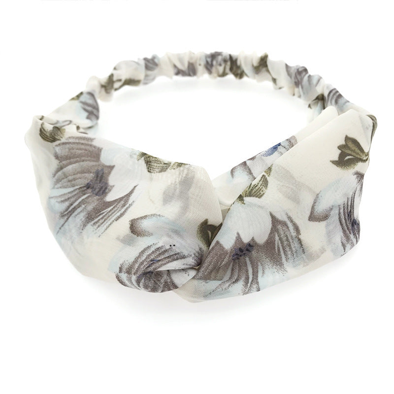 JMT-720522 Korean Style Printed Cross Elastic Camellia Headband for Women
