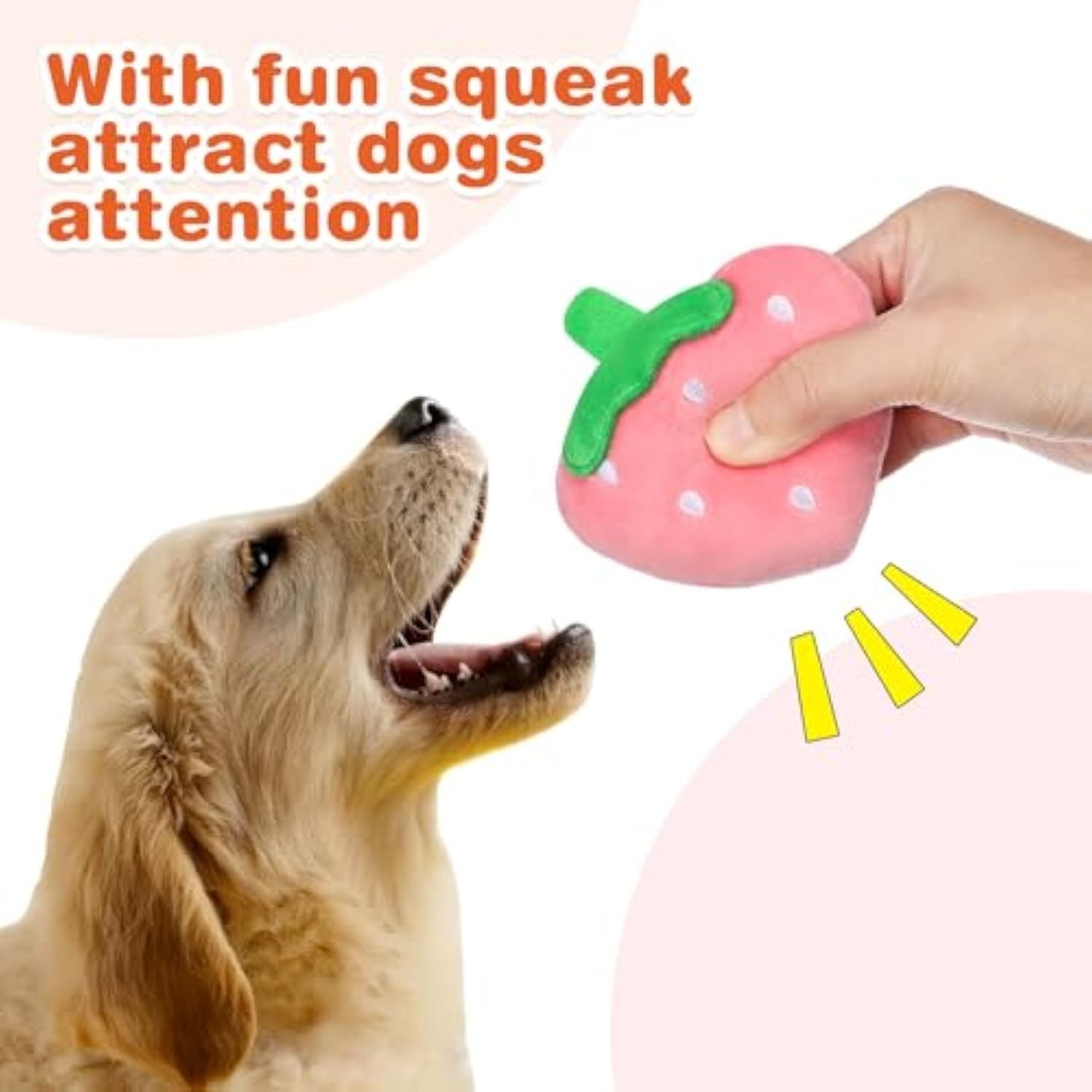 JMT-720970 Strawberry Shaped Soft Plush Dog Chew Toy - Interactive Squeaky Puppy Teeth Cleaning Accessory