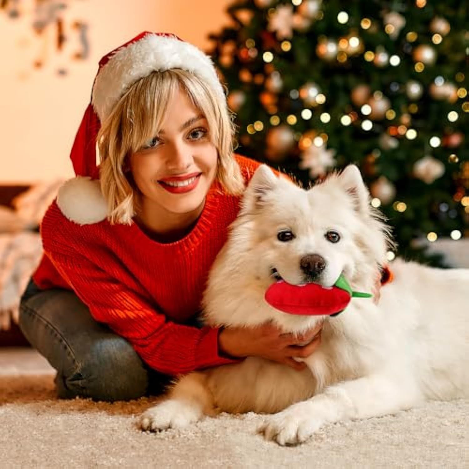 JMT-720970 Strawberry Shaped Soft Plush Dog Chew Toy - Interactive Squeaky Puppy Teeth Cleaning Accessory