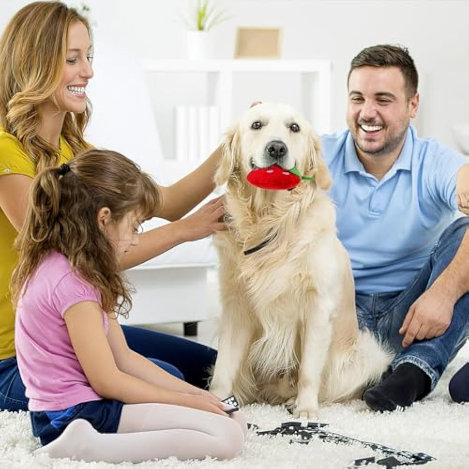 JMT-720970 Strawberry Shaped Soft Plush Dog Chew Toy - Interactive Squeaky Puppy Teeth Cleaning Accessory