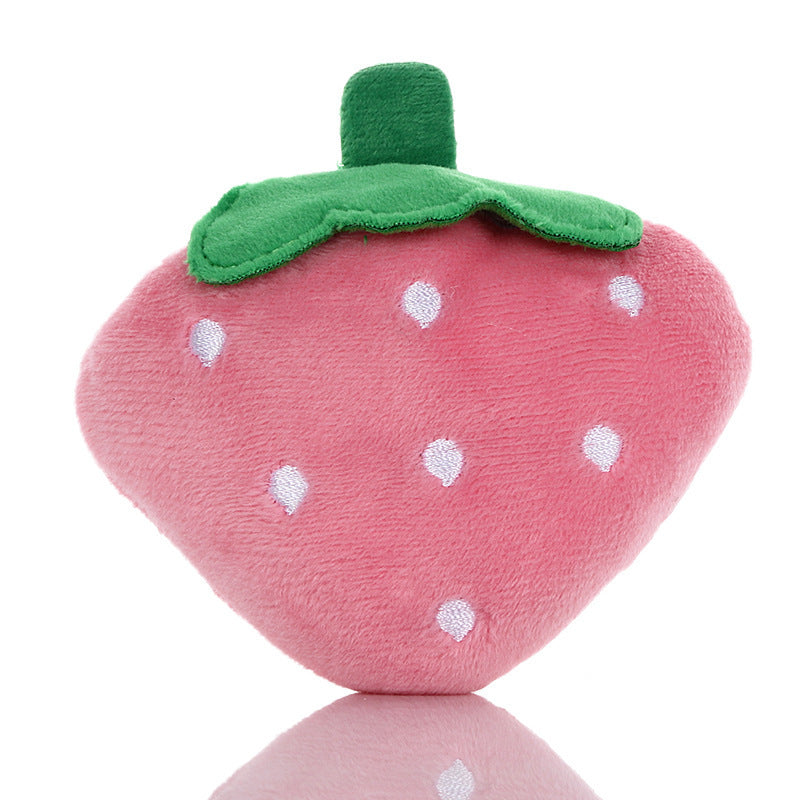 JMT-720970 Strawberry Shaped Soft Plush Dog Chew Toy - Interactive Squeaky Puppy Teeth Cleaning Accessory