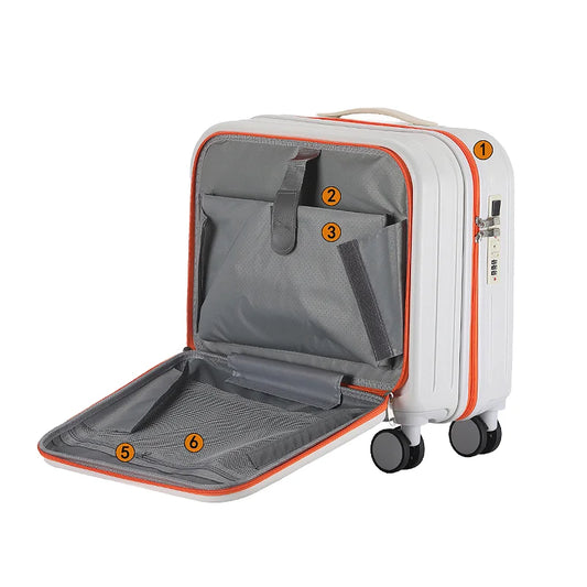 JMT-721034 18-Inch Cabin Trolley Case with USB Charging Port and Cup Holder for Convenient Travel