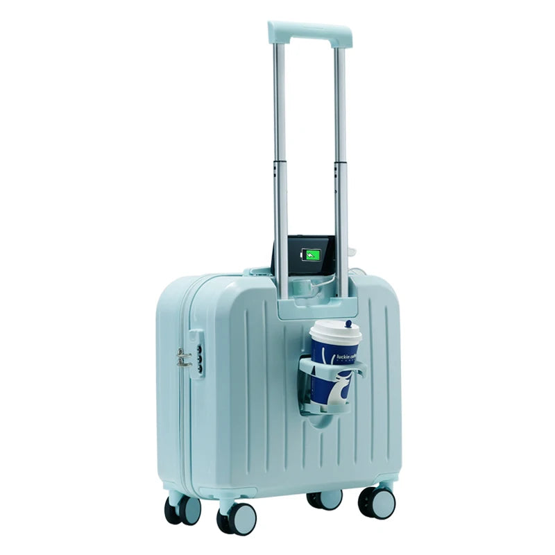 JMT-721034 18-Inch Cabin Trolley Case with USB Charging Port and Cup Holder for Convenient Travel