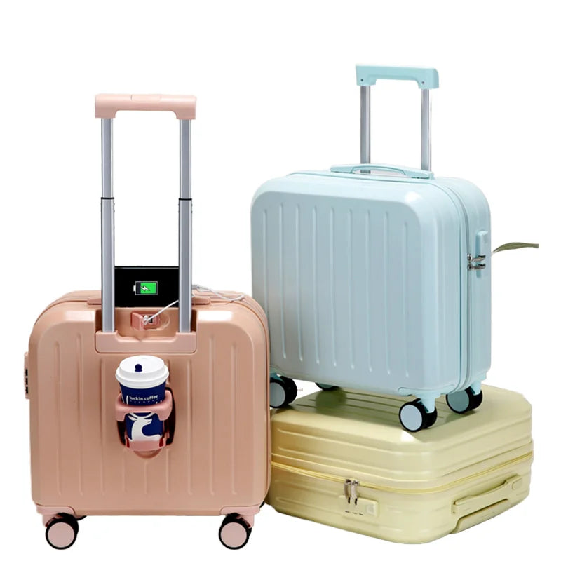 JMT-721034 18-Inch Cabin Trolley Case with USB Charging Port and Cup Holder for Convenient Travel