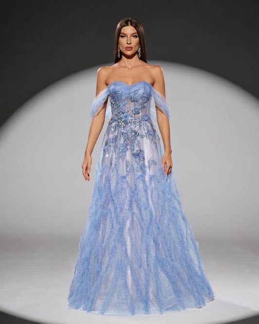 JMT-721226 Elegant Blue Evening Gown for Women - SH0109 Design