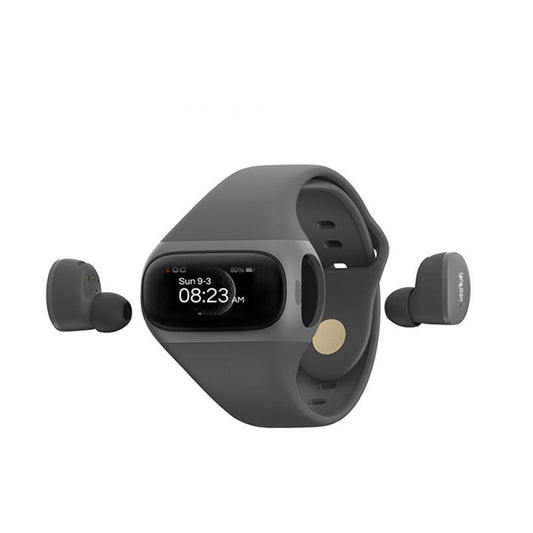 JMT-721482 True Wireless Bluetooth Headset with Health Monitoring and Exercise Tracking - Grey Silicone Wristband