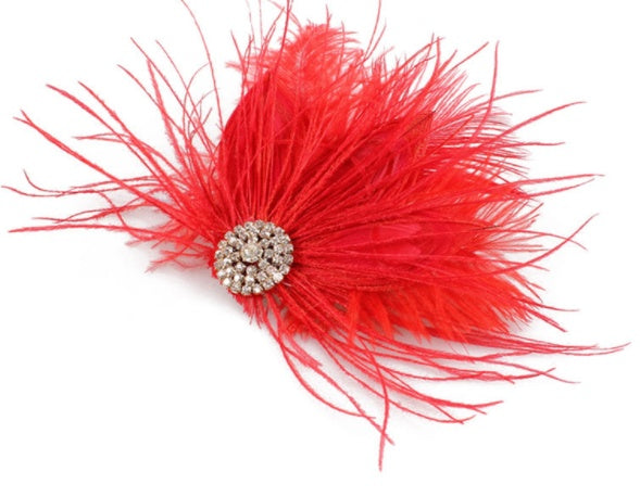 JMT-721674 Red Feather Headdress Hairpin - Handmade Floral Accessory for Celebrations and Special Occasions