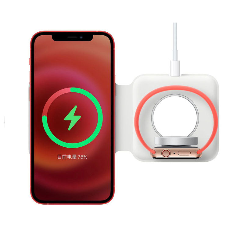 JMT-722826 Folding Dual Wireless Charger with MagSafe Compatibility for iPhone, Apple Watch, and Headphones