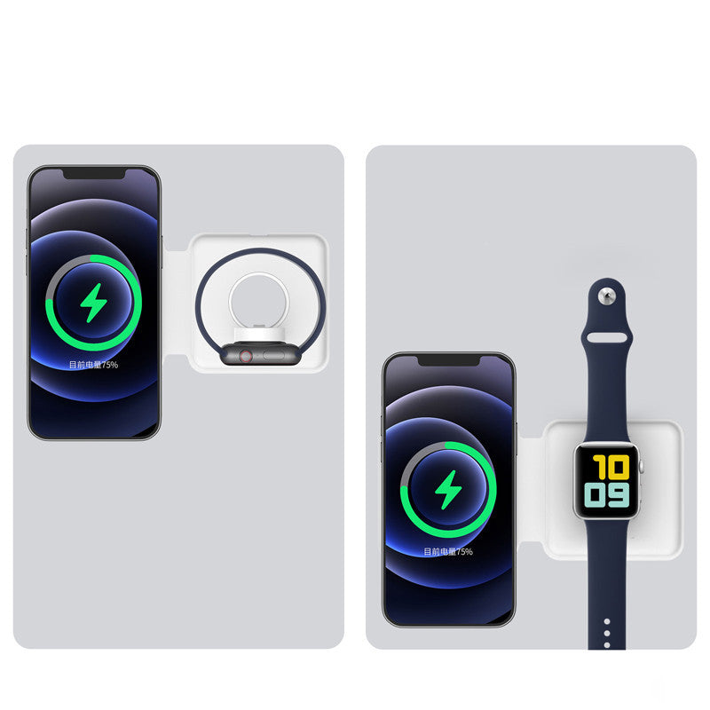JMT-722826 Folding Dual Wireless Charger with MagSafe Compatibility for iPhone, Apple Watch, and Headphones