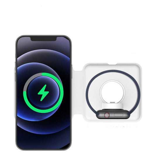 JMT-722826 Folding Dual Wireless Charger with MagSafe Compatibility for iPhone, Apple Watch, and Headphones