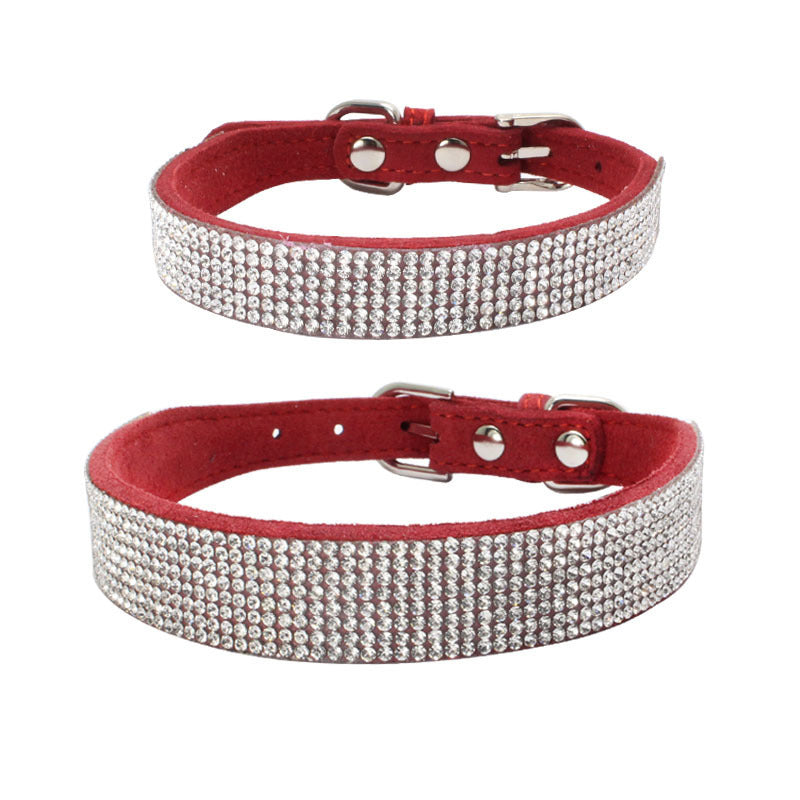 JMT-722954 Sparkling Rhinestone Dog Collar with Adjustable Size and Durable Microfiber Material