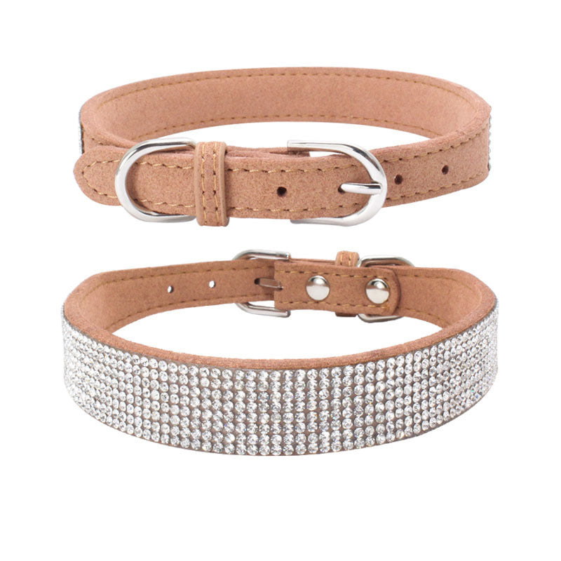 JMT-722954 Sparkling Rhinestone Dog Collar with Adjustable Size and Durable Microfiber Material