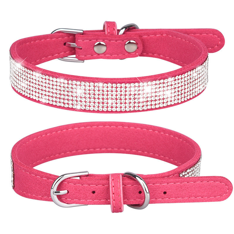 JMT-722954 Sparkling Rhinestone Dog Collar with Adjustable Size and Durable Microfiber Material